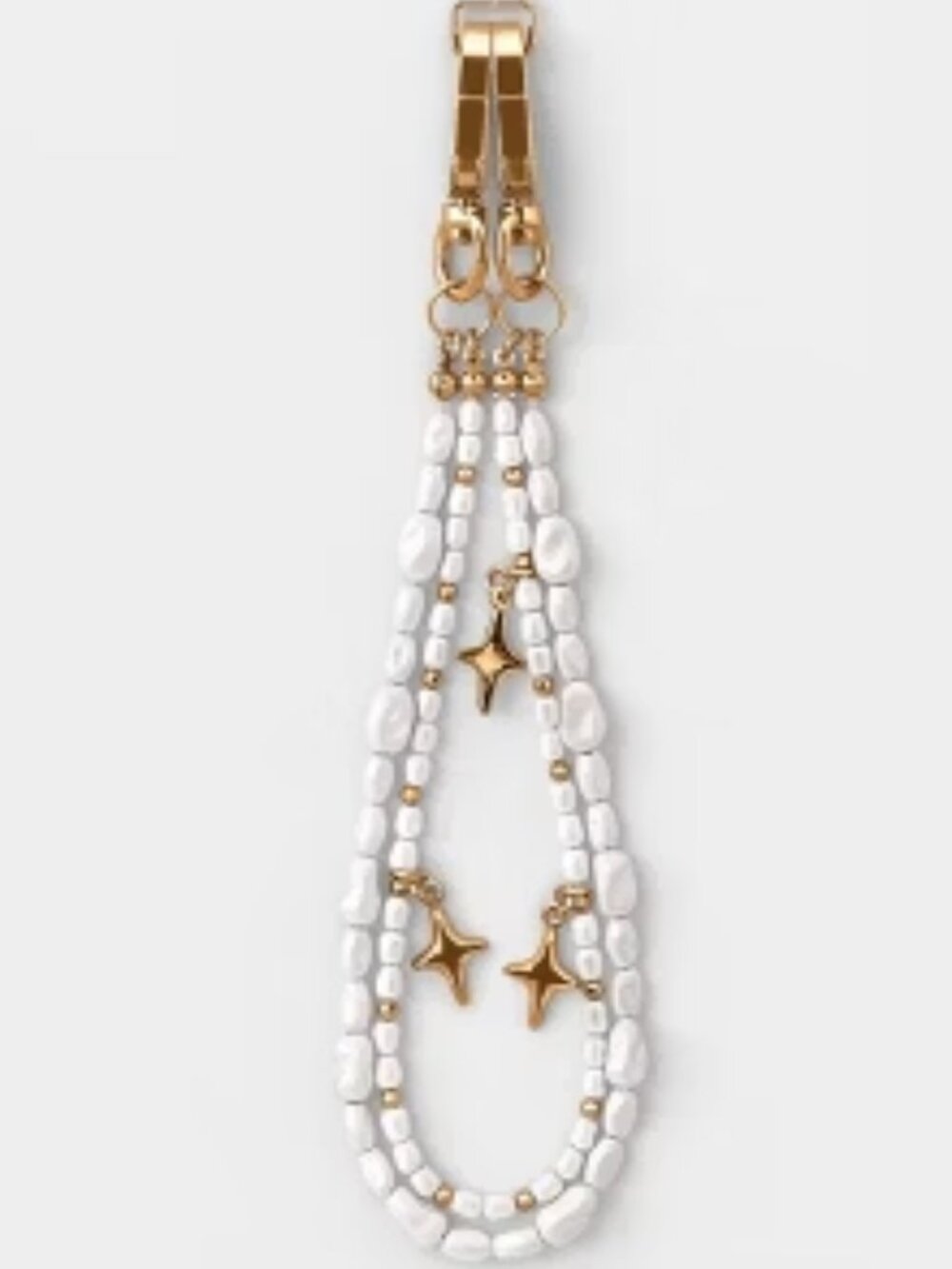 Pearl Beaded Phone Wrist Strap with Floral Charm - Gold Accent